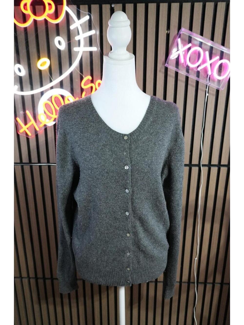 Evelyn Grace Cashmere Women's Knit Cardigan Sweater Button Long Sleeve Gray XL